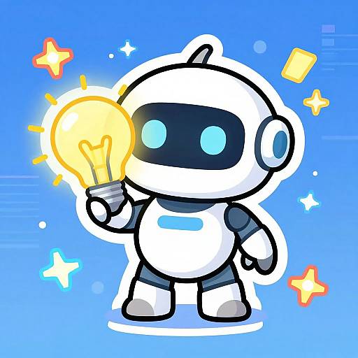 Cute Cartoon Robot with Light Bulb