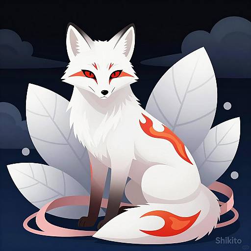 White Fox with Red Markings Illustration