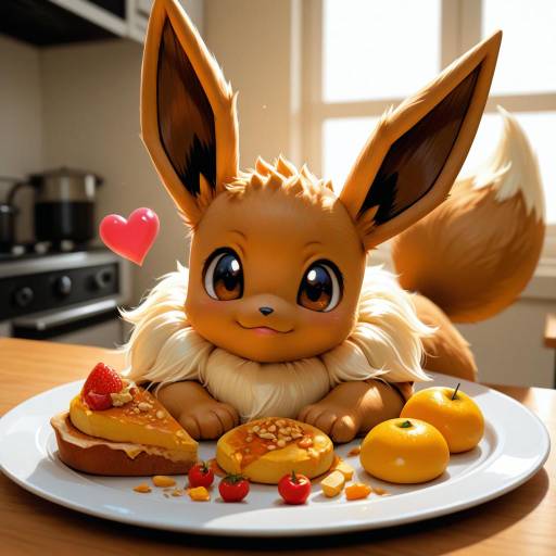 Furry Female Eevee with Food and Hearts