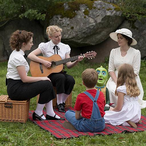 Victorian Family Picnic with Masked Creature