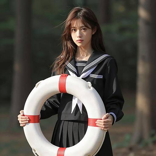 Serious Sailor Girl in Serene Forest