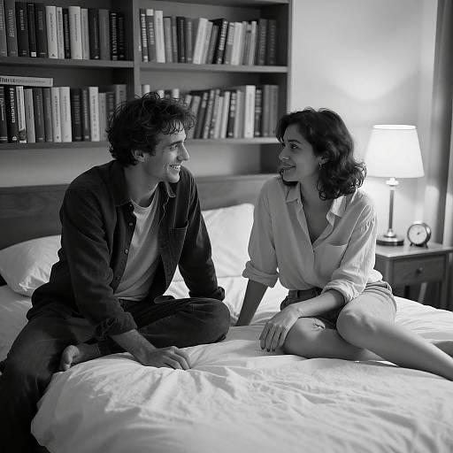 Intimate Black and White Bedroom Portrait