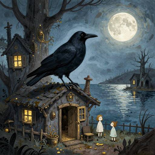 Expressionist Gothic Raven at Swamp Hut