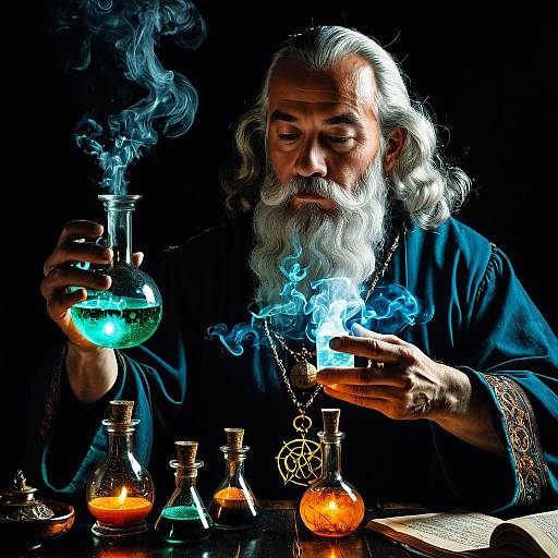 Baroque Alchemist with Glowing Potions