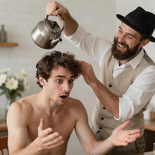 Surprised Man Under a Kettle Pour