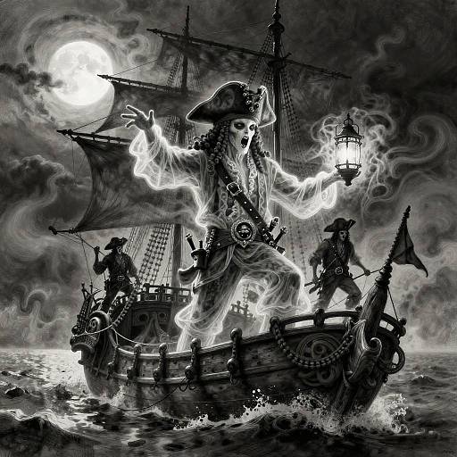 Ghostly Pirate Captain on Haunted Ship