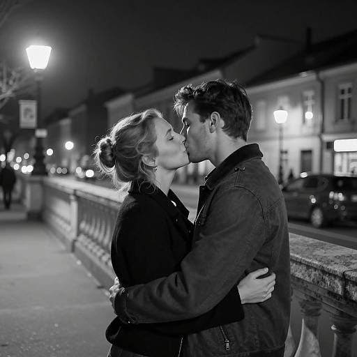 Passionate Night Kiss on Bridge