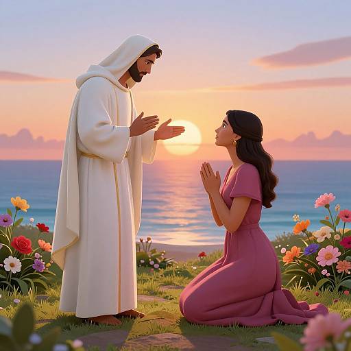 Serene Sunset Religious Illustration
