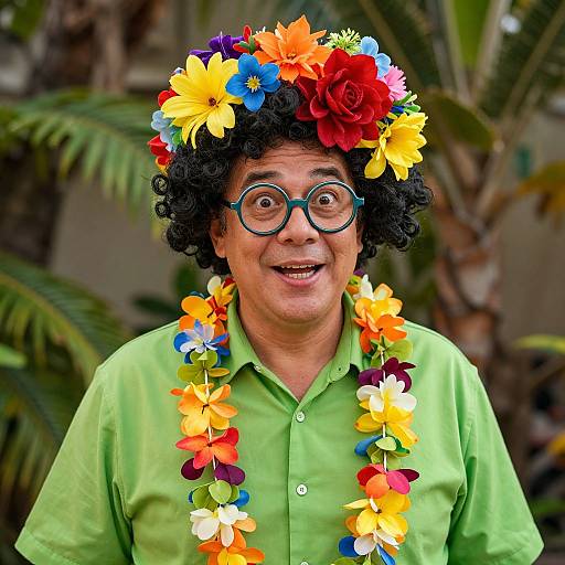Flamboyant Man in Vibrant Tropical Attire