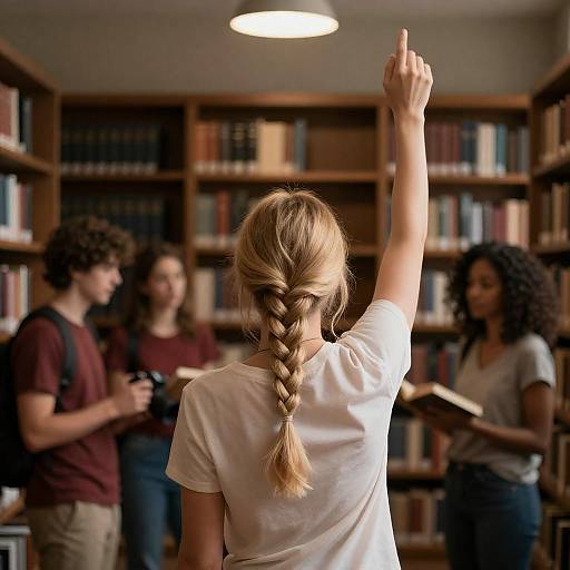 Braided Beauty in Dim Library Setting