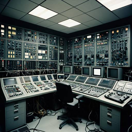 Vintage Industrial Control Room with Console Panels