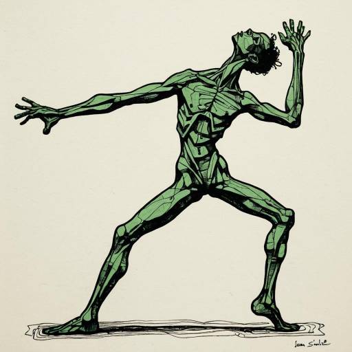 Abstract Green Human Figure Dancing Sketch