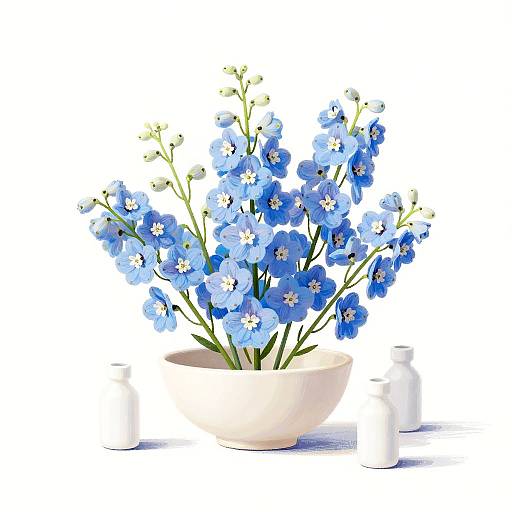 Pastel Delphinium in Cream Bowl