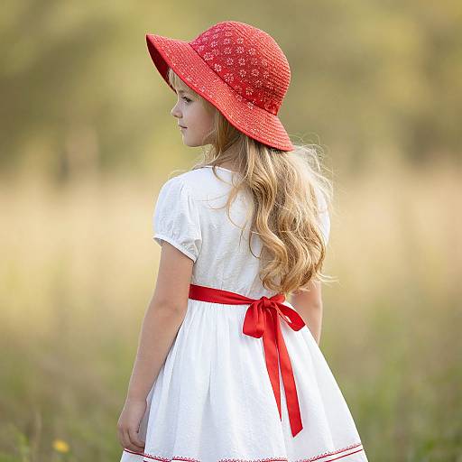 Young Girl in Red Hat and White Dress