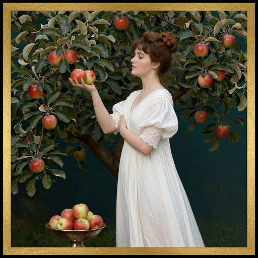 Lady Sweet with Apples in Orchard