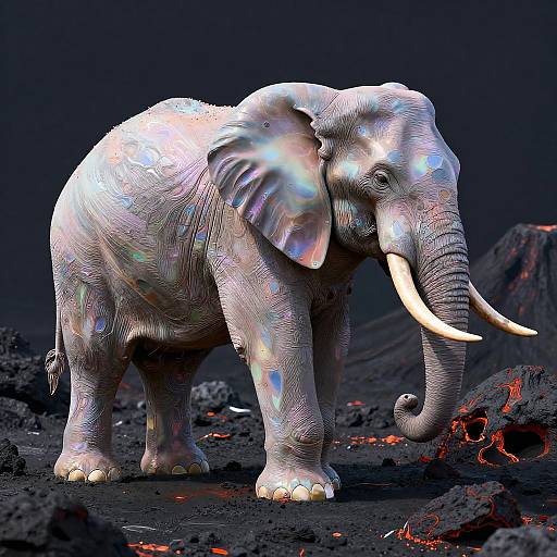 Molten Metal Elephant in Volcanic Wasteland