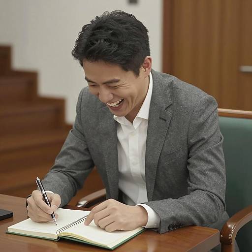 Laughing Man in Gray Suit Environment