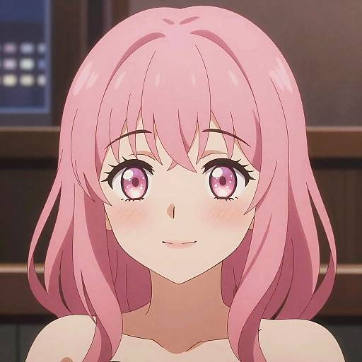 Shy Pink-Haired Anime Girl Close-Up