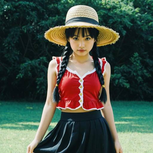 Young Woman in Straw Hat and Red Top