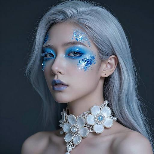 Icy Blue Elegance: Surreal Portrait