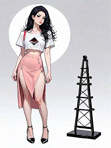 Stylish Woman in Pink Skirt and White Crop Top