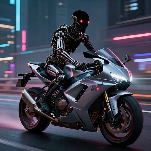 Steampunk Terminator on Cyberpunk Motorcycle