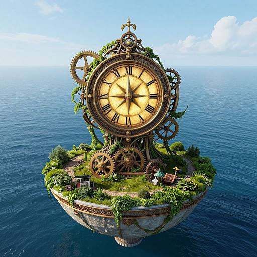 Colossal Antique Clock on Floating Island