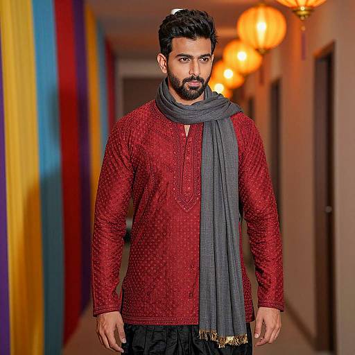 Indian Man in Traditional Kurta and Dhoti