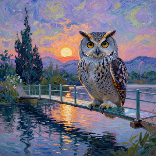 Surreal Owl Dreamscape at Dusk