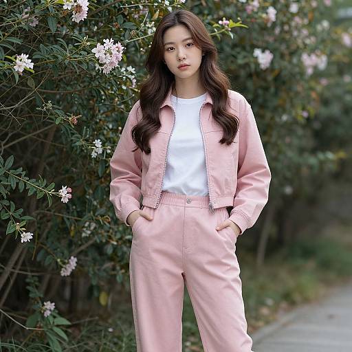 Realistic Girl in Pink Pants Outfit
