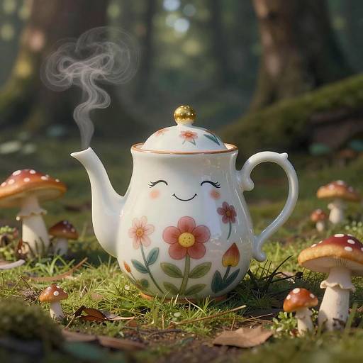 Whimsical Porcelain Teapot in Woodland Glade