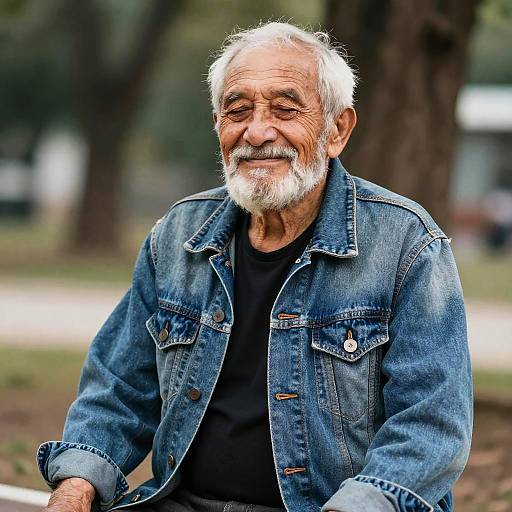Smiling Elder in Denim Jacket
