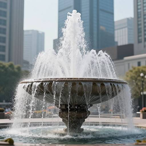 Levitating City with Upward Fountain