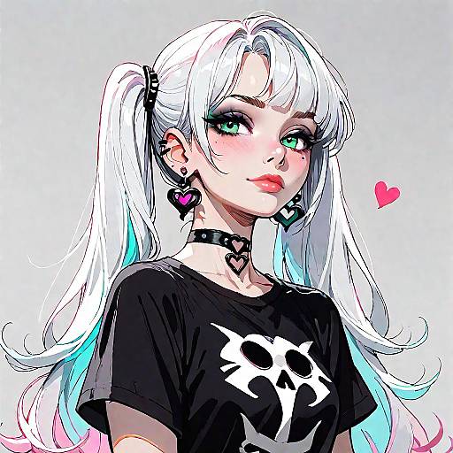 Anime Girl with White Hair and Green Eyes