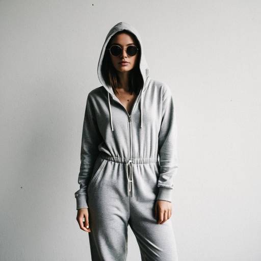 Woman in Gray Hoodie Jumpsuit with Sunglasses