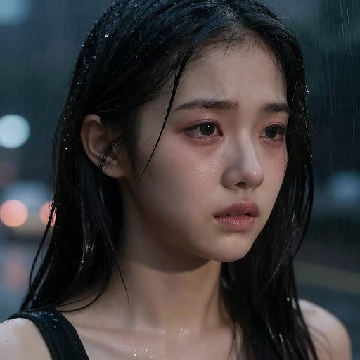 Rain-Soaked K-Pop Idol Crying Portrait
