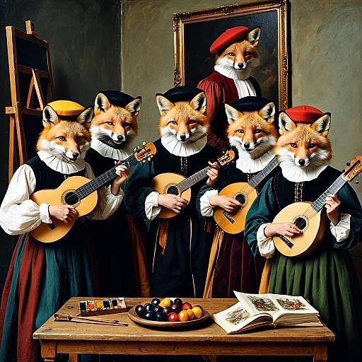 Foxes as Renaissance Painters Playing Lutes