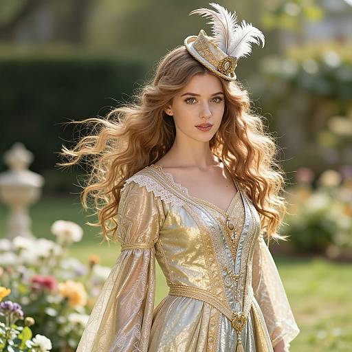 Regal Woman in Sunlit Garden