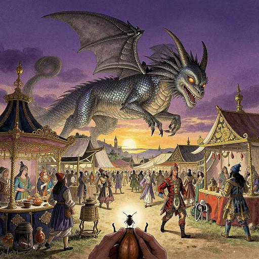 Mythical Creature Over Medieval Fair