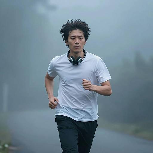 Running Man in a Foggy Blue Environment
