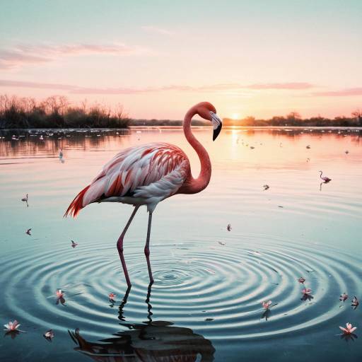 Elegant Flamingo at Pastel Sunset Lagoon