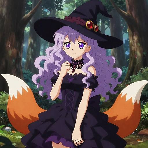 Gothic Fox Spirit Witch in Forest