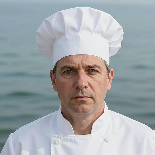 Focused Chef Portrait with Turquoise Background