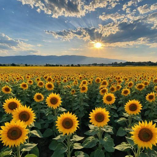 Sunny Scenery of a Sunflower Field