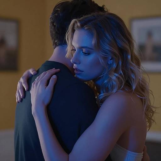 Intimate Embrace Under Blue Lighting