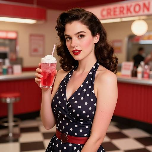 1950s Rockabilly Girl in Polka Dot Dress