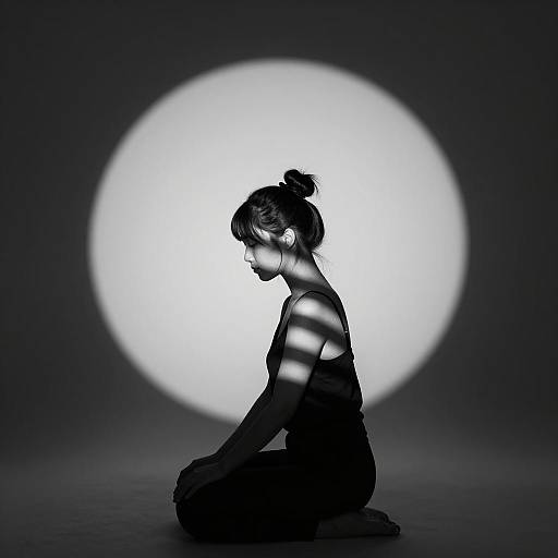 Monochrome Profile of Woman in Chiaroscuro Light