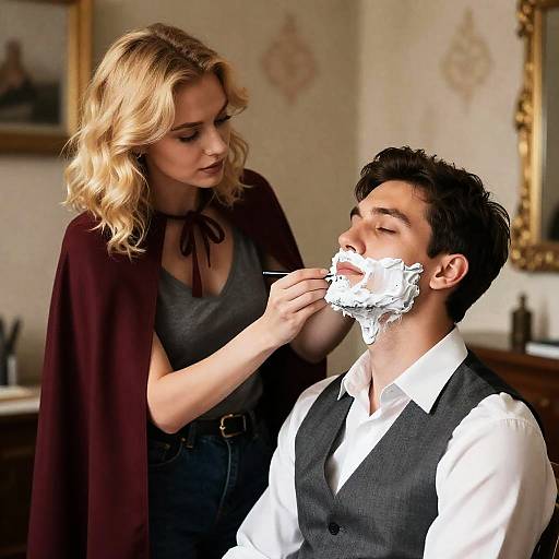 Intimate Shaving Scene with Elegant Details