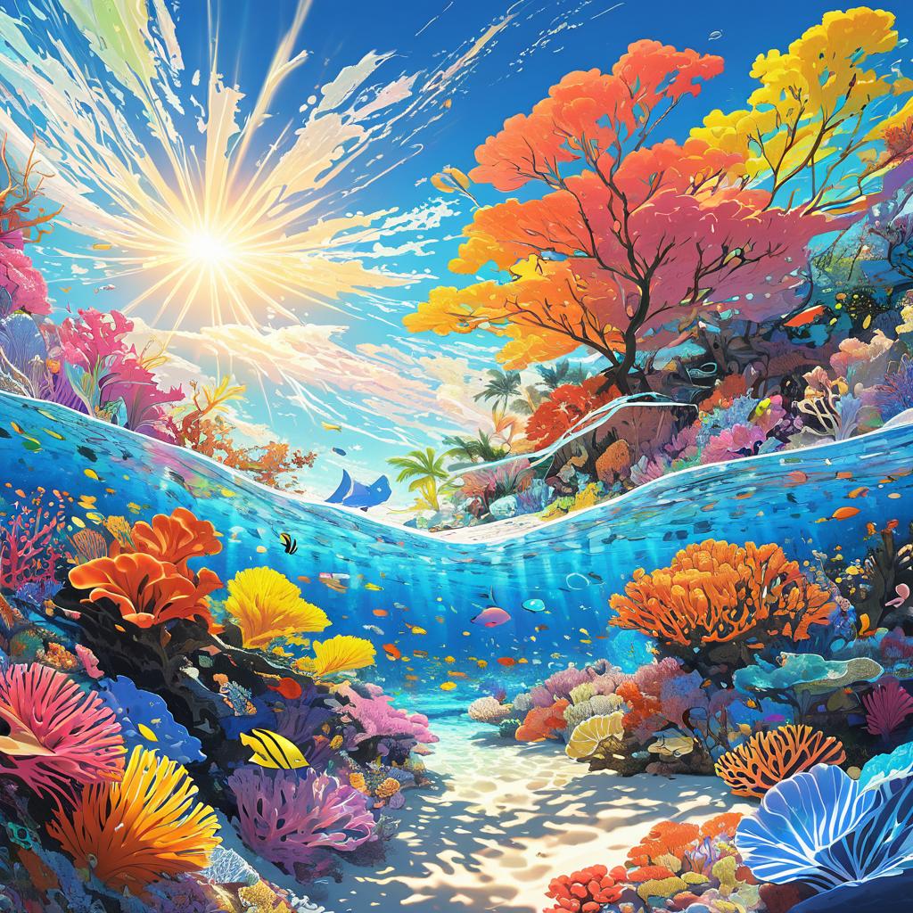 Vibrant Coral Reef Under Bright Sun