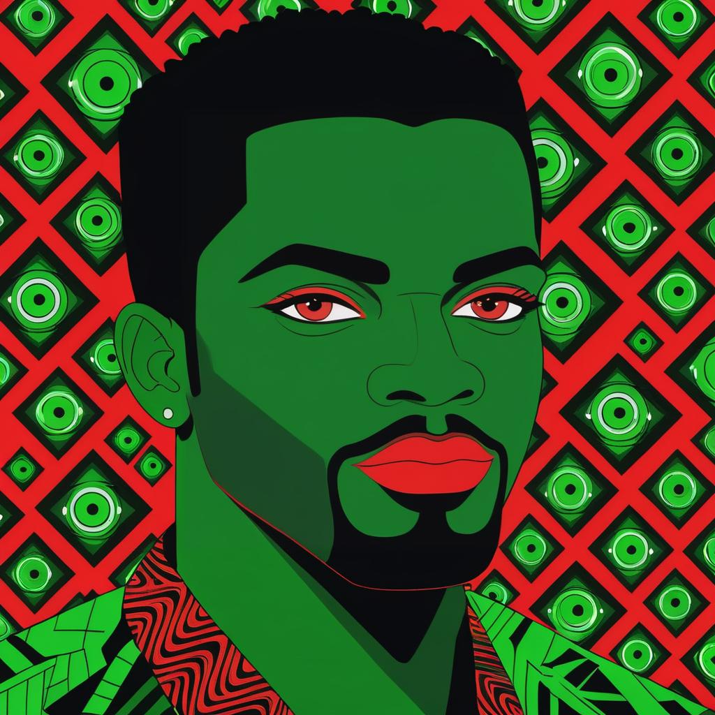 Stylized Illustration of Black Man with Green Eyes